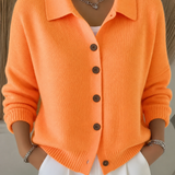 Women's Button-Front Collared Long-Sleeve Knit Cardigan