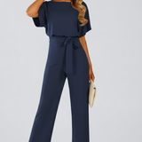 Women's Wide-Leg V-Neck Jumpsuit with Belt