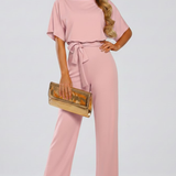 Women's Wide-Leg V-Neck Jumpsuit with Belt