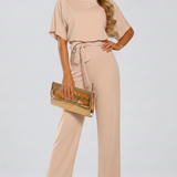 Women's Wide-Leg V-Neck Jumpsuit with Belt