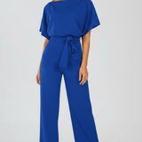 Women's Wide-Leg V-Neck Jumpsuit with Belt