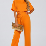 Women's Wide-Leg V-Neck Jumpsuit with Belt