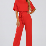 Women's Wide-Leg V-Neck Jumpsuit with Belt
