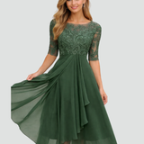 Women's Lace Sleeve A-Line Midi Dress