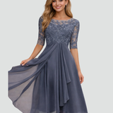 Women's Lace Sleeve A-Line Midi Dress