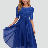 Women's Lace Sleeve A-Line Midi Dress