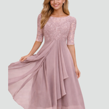 Women's Lace Sleeve A-Line Midi Dress