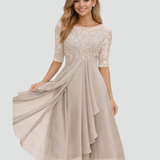 Women's Lace Sleeve A-Line Midi Dress