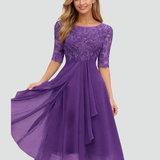 Women's Lace Sleeve A-Line Midi Dress