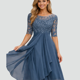 Women's Lace Sleeve A-Line Midi Dress