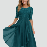 Women's Lace Sleeve A-Line Midi Dress