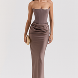 Women's Strapless Ruched Maxi Dress