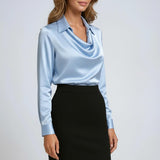 Women's Draped Cowl Neck Long Sleeve Blouse