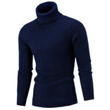 Men's Ribbed Roll-Neck Knitted Stretch Sweater