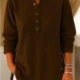 Women's Button Neck Long Sleeve Blouse