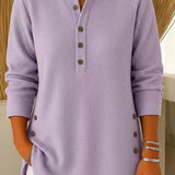 Women's Button Neck Long Sleeve Blouse