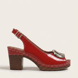Women's Glossy Leather-Look Ankle Strap Block Heels
