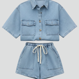 Denim Shirt and Shorts Set