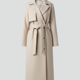 Women's Belted Double-Breasted Notched Collar Long Coat