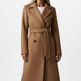 Women's Belted Double-Breasted Notched Collar Long Coat