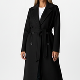 Women's Belted Double-Breasted Notched Collar Long Coat