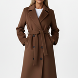 Women's Belted Double-Breasted Notched Collar Long Coat