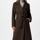 Women's Belted Double-Breasted Notched Collar Long Coat