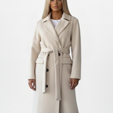 Women's Belted Double-Breasted Notched Collar Long Coat