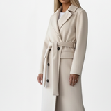 Women's Belted Double-Breasted Notched Collar Long Coat