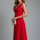 Women's Wrap-Front A-Line Sleeveless Midi Dress