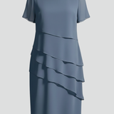 Women's Layered Ruffle Crew Neck Midi Dress