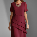 Women's Layered Ruffle Crew Neck Midi Dress
