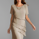 Women's Layered Ruffle Crew Neck Midi Dress