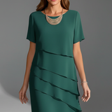 Women's Layered Ruffle Crew Neck Midi Dress