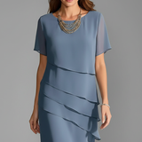Women's Layered Ruffle Crew Neck Midi Dress