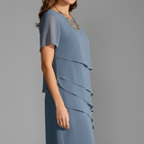 Women's Layered Ruffle Crew Neck Midi Dress