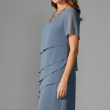Women's Layered Ruffle Crew Neck Midi Dress