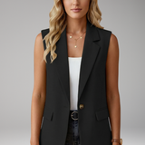 Women's Sleeveless Tailored Blazer with Notched Lapel