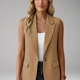 Women's Sleeveless Tailored Blazer with Notched Lapel