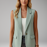 Women's Sleeveless Tailored Blazer with Notched Lapel