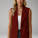 Women's Sleeveless Tailored Blazer with Notched Lapel