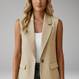 Women's Sleeveless Tailored Blazer with Notched Lapel