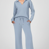 Women's Wide-Leg Drawstring Set with Collared Top