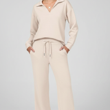 Women's Wide-Leg Drawstring Set with Collared Top