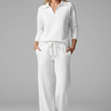 Women's Wide-Leg Drawstring Set with Collared Top