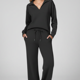 Women's Wide-Leg Drawstring Set with Collared Top