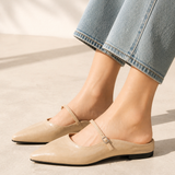 Women's Leather-Look Closed-Toe Flat Slip-On Mules