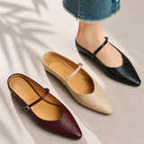 Women's Leather-Look Closed-Toe Flat Slip-On Mules