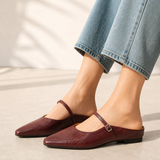 Women's Leather-Look Closed-Toe Flat Slip-On Mules