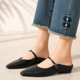 Women's Leather-Look Closed-Toe Flat Slip-On Mules